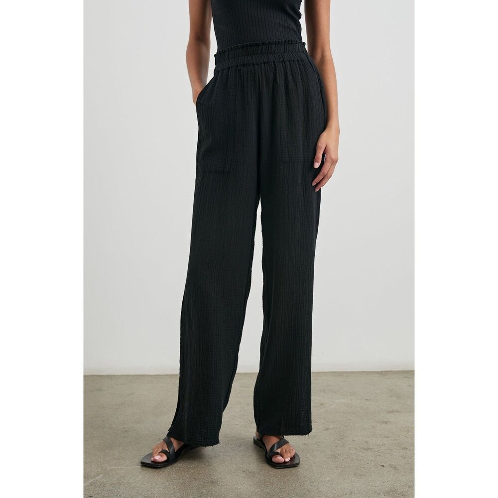Rails Leon Pull On Wide Leg Gauze Pants Black Large 100% Cotton